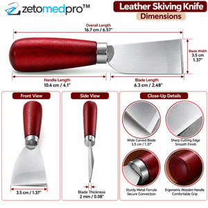 Cuchillo para Recortar Cuero DUJISO, Hoja Curva de Acero de 16.7cm, Mango de Madera Rojo Marrón, Herramienta para Recortar Cuero y Joyería ZETOMEDPRO - Product Image 4