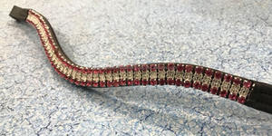 Frontal de cheval en cuir italien avec cristaux roses et argentés à quatre rangées, équipement d'équitation haut de gamme pour concours - Product Image 3
