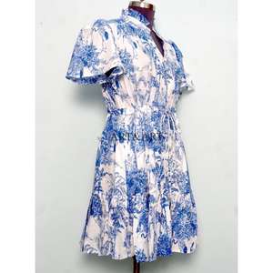 Nuevo Vestido Moderno Estilo Boho Indio con Estampado Floral, de Algodón Tejido, Corte en A, Cuello en V, Manga Corta, con Botones, Transpirable, para Oficina, Fiesta, Mini - Product Image 5