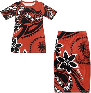 Vestido ajustado con estampado floral rojo, mangas cortas, cuello redondo, largo hasta el suelo, ropa de verano para vacaciones para adultos - Product Image 4