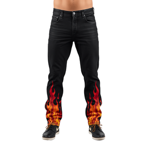 EVOS SPORTSWEAR INDUSTRIES Jeans en denim pour homme à imprimé flamme Coupe ample Fermeture éclair Coton de qualité supérieure Toutes saisons - Product Image 2