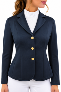 Chaqueta de equitación azul marino para mujer, abrigo para competición ecuestre con botones dorados, corte entallado y estilo de doma elegante - Product Image 2