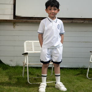 Conjunto de Camisa Polo Blanca de Algodón para Niños con Logotipo Bordado, Estilo Preppy, Manga Corta, Color Sólido, Tela Oxford Transpirable - David - Product Image 2