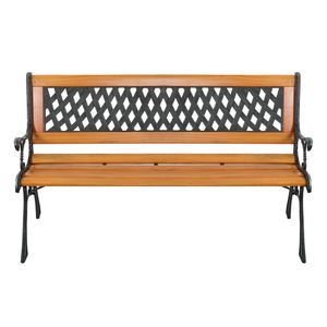 Panca da Giardino in Ghisa da 49 Pollici con Schienale in Stile Intrecciato in Legno Duro per Patio, Portico o Terrazza - Product Image 2