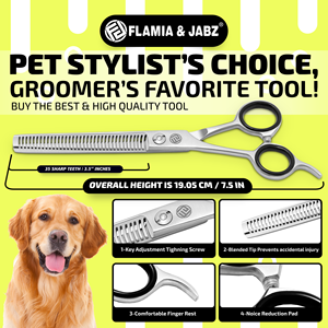 Juego de tijeras de peluquería veterinaria de 7.0 pulgadas plateadas con forma de animal, de acero inoxidable, con dientes de espina de pescado y tijeras de entresacar - Product Image 3