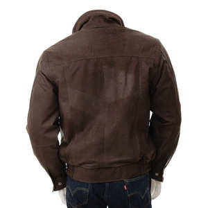Chaquetas de cuero estilo biker para hombre, informales, con cuello alto, cierre de cremallera, manga larga, color marrón, elegantes, para venta en línea. - Product Image 2