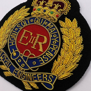 Custom Handmade Embroidered Bullion Wire Beaded Decoration Cap Badge Patch <b>Sew</b>-On Fabric Type Made In Pakistan Badges - Product Image 6