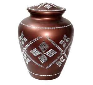 Urne de crémation adulte en métal de vente chaude pour les cendres humaines couleur marron conception argentée - Product Image 1
