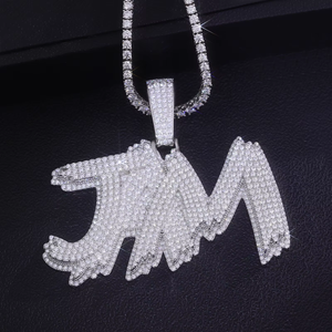 Pendentif lettre JAM micro-pavé en cristal plaqué argent, breloque hip-hop, bijoux de mode unisexe - Product Image 1