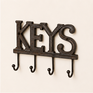Vintage Cast Iron <b>KEYS</b> <b>Wall</b> Mounted <b>Key</b> Holder Rustic Farmhouse Decorative <b>Key</b> <b>Rack</b> With 4 Heavy Duty Hooks <b>For</b> Entryway - Product Image 1