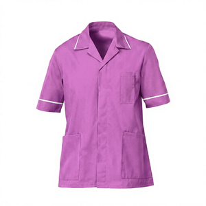 Blouse de travail noire pour femmes, manches courtes, avec bordure blanche, uniforme d'hôpital, tissu en coton et polyester - Product Image 2