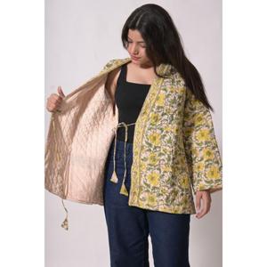 Chaqueta hecha a mano con estampado en bloque, chaleco tipo kimono de algodón para mujer, chaqueta corta estilo bata de baño - Product Image 4