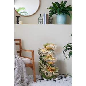 "Fontaine d'eau décorative à 5 niveaux en bois marron d'inspiration rock avec lumières et pompe 18.9x16.1x30.3" - Product Image 6