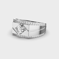 Bague de Fiançailles et d'Anniversaire Géométrique en Moissanite pour Homme, Plaqué Argent, Sertissage Pavé, Coupe Brillante, Style Classique, Bijoux Fins