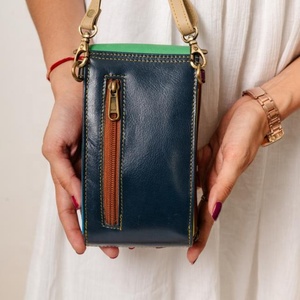 Genuine Leather Women's <b>Small</b> phone cover pouch Crossbody <b>Handbag</b> with Carved Mobile Phone Pocket Western Hair Hide Design - Product Image 2