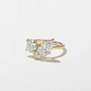 Toi Et Moi Marquise Round Lab Grown Engagement <b>Rings</b> 14K Solid Gold Prong Set Modern Unique Wedding <b>Statement</b> Band Factory Price - Product Image 5