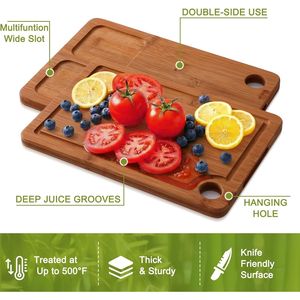 Set di 3 Taglieri in Bambù per Cucina, Blocchi di Taglio in Legno con Tappetino Antiscivolo, Scanalatura Profonda per Succhi e Manici Integrati - Product Image 3