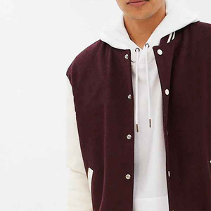 Unisex Deep Maroon for Varsity Style Hooded <b>Jacket</b> Geometric Patchwork Striped Ribbed Trim Zipper Closure Premium Urban - Product Image 4
