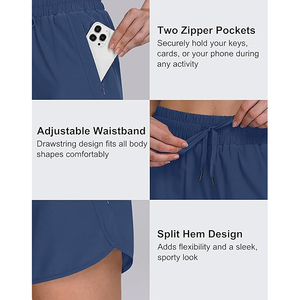 Shorts de sport bleu roi durables pour hommes avec poche zippée fonctionnelle pour téléphone, équipement de course haute performance OEM - Product Image 3
