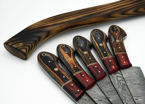 Damascus Steel Kitchen <b>Knife</b> <b>Set</b> 5-Piece Wooden Handle Hand Forged Chef <b>Knives</b> Traditional Style - Product Image 3