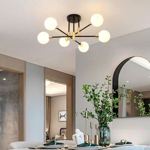 Lampadario moderno a 6 luci con montaggio Semi-filo in vetro bianco - Product Image 1