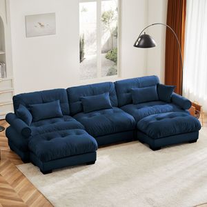 Divano Modulare a U Moderno a 3 Posti con Due Pouf Mobili, Cuscini Lombari e Cuscini Decorativi per Soggiorno - Product Image 1