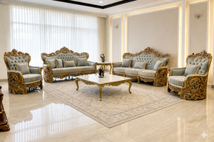 Juego de Sofás de Madera de Teca Tallada Tradicional y Moderna para Sala de Estar, Estilo Palacio Imperial, Origen Indio, Precio de Fábrica - Product Image 2