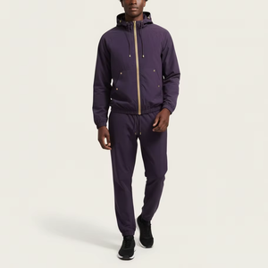 ชุดเซ็ตเสื้อผ้าผู้ชายลายวาฟเฟิลถักแบบสองชิ้น คอลเลคชั่นฤดูหนาว 2025 พร้อมโลโก้สั่งทำพิเศษ เสื้อครอปแขนยาวมีฮู้ดแบบซิป ชุดลำลอง - Product Image 2