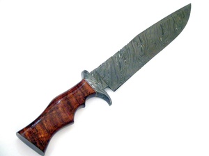 Handgeschmiedetes Bowie-Messer aus Damaszener Stahl mit Rosenholzgriff & Lederscheide, 15 Zoll, Damaszener Clip-Point-Messer mit verstecktem Schaft, Jagdmesser - Product Image 2