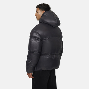 Chaqueta de Plumón con Capucha para Hombre, Negra, Cortavientos, Informal, de Invierno, Corte Regular, Cierre de Cremallera, Color Sólido, Gruesa y Aislada - Product Image 5