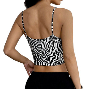 Trendy Zebra-Print Lace Trim Crew Neck Camisole Women Slim Fit Crop Tank <b>Top</b> OEM Private Label Spaghetti Strap Breathable - Product Image 2