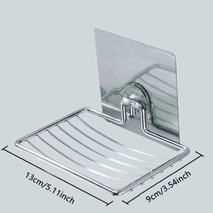 Support à savon mural en acier inoxydable 1 pièce - Sans perçage, sans clou, pour salle de bain, à couche unique, avec drain, fixation par ventouse - Nouveau design - Product Image 2