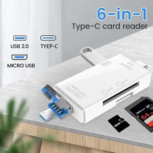 Otg Type C Card Reader Usb 2 0 Tf Mirco Sd Smart Memory Flash Memory Adapter Mini Mobile Phone Accessories 6in1
