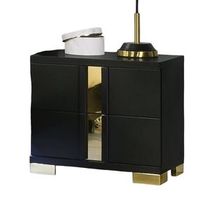 Comodino Moderno per Camera da Letto, 1 Pezzo, Nero con Finiture Oro, Gambe in Metallo con Supporto, Finiture in Acrilico - Product Image 5