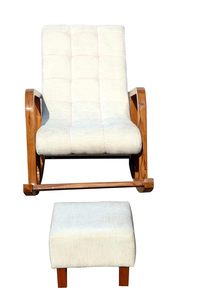 Fauteuil à bascule en bois de Sheesham, artisanal et rembourré |   Fauteuil en bois avec accoudoirs, assise et dossier rembourrés pour salon - Product Image 2