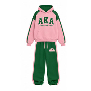 Ensemble de survêtement Alpha Kapa Alpha rose et vert, sweat à capuche et pantalon de jogging à manches longues, tenue décontractée assortie avec motif lettres - Product Image 5