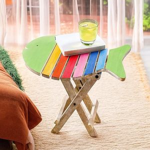 Mesa de Centro Plegable de Madera con Forma de Pez, Diseño Multicolor Pintado a Mano, para Niños, Sala de Estar - Product Image 4