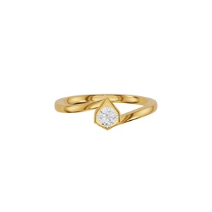 Bague solitaire en or jaune avec diamant rond taille brillant, sertie clos, minimaliste, pour fiançailles, bijoux unisexe - Product Image 3
