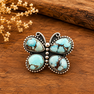 Bague Papillon Turquoise Golden Hill Faite à la Main Style Bohème Western Bijou Fantaisie en Pierre Précieuse Réglable Tendance Sud-Ouest - Product Image 5