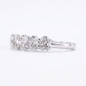14K Solid Gold 1.75 TCW Oval Lab Grown Diamond CVD Diamond Wedding Eternity Band Seven Stone Band for Her <b>Matching</b> Wedding Band - Product Image 5
