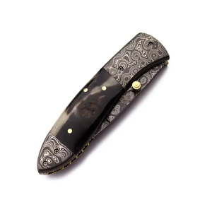 Cuchillo de Bolsillo Burraq Hecho a Mano con Acero de Damasco de 7 Pulgadas, Grado Industrial, Mango de Madera, Funda de Cuero, para Regalos y Uso en Exteriores - Product Image 3