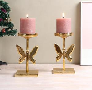 Modern Luxury Gold Metal Butterfly Candle Holder Set for Wedding Centerpiece & Home Decor - Product Image 1
