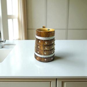 Eco Friendly 100% Natural Drinking <b>Mug</b> Made of Wood <b>With</b> Wooden Handle Tankard Wooden Beer Tankard for Home Hotel and Restaurant - Product Image 1