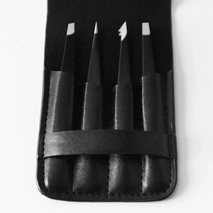 Juego Profesional de 4 Pinzas para Cejas de Acero Inoxidable con Estuche de Cuero PU, Pinzas de Precisión con Punta Inclinada, Plana y Angulada para Ojos - Product Image 5