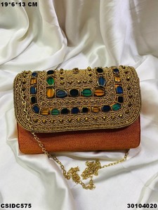 <b>Beaded</b> Clutch Evening Bag With Chain <b>Strap</b> Sparkling Ethnic Design For Party Bridal Use designer clutch purse with stone work - Product Image 4