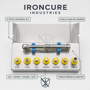 Kit professionnel de 8 clés dynamométriques universelles pour implants dentaires, multi-embouts, 0.050 0.048 SCS UniGrip Square Slot Adap - Product Image 1