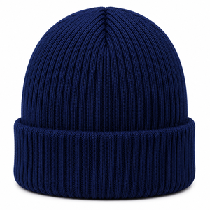 Solid Color Ribbed Knit Beanie <b>Hat</b> <b>Navy</b> Blue Unisex Winter Warm Cap Casual Style Adult 56-58CM - Product Image 1
