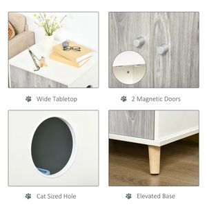 Lettiera per Gatti in Legno Bianco da 23,5 Pollici, Tavolino d'Appoggio per la Pulizia degli Animali Domestici - Product Image 5