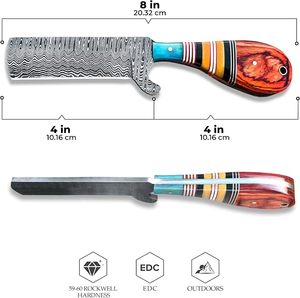มีดล่าสัตว์ดามัสกัสทำมือ OEM ราคาประหยัด ขนาด 8 นิ้ว ใบมีดแบบ Fixed Blade ด้ามไม้ ฟูลแทงค์ คุณภาพระดับอุตสาหกรรม มีดคาวบอย - Product Image 2