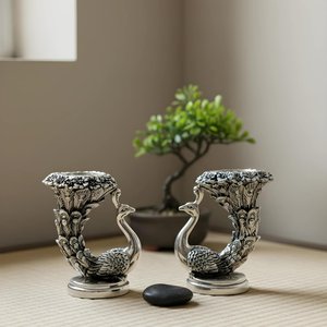 ชุดเชิงเทียนรูปนกยูงชุบเงิน 2 ชิ้น ขนาด 9.5 ซม. ของตกแต่งโต๊ะ - Product Image 6